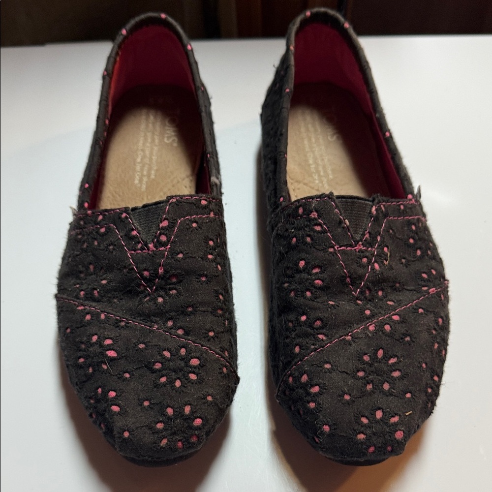 Toms Black and Pink Floral Flats